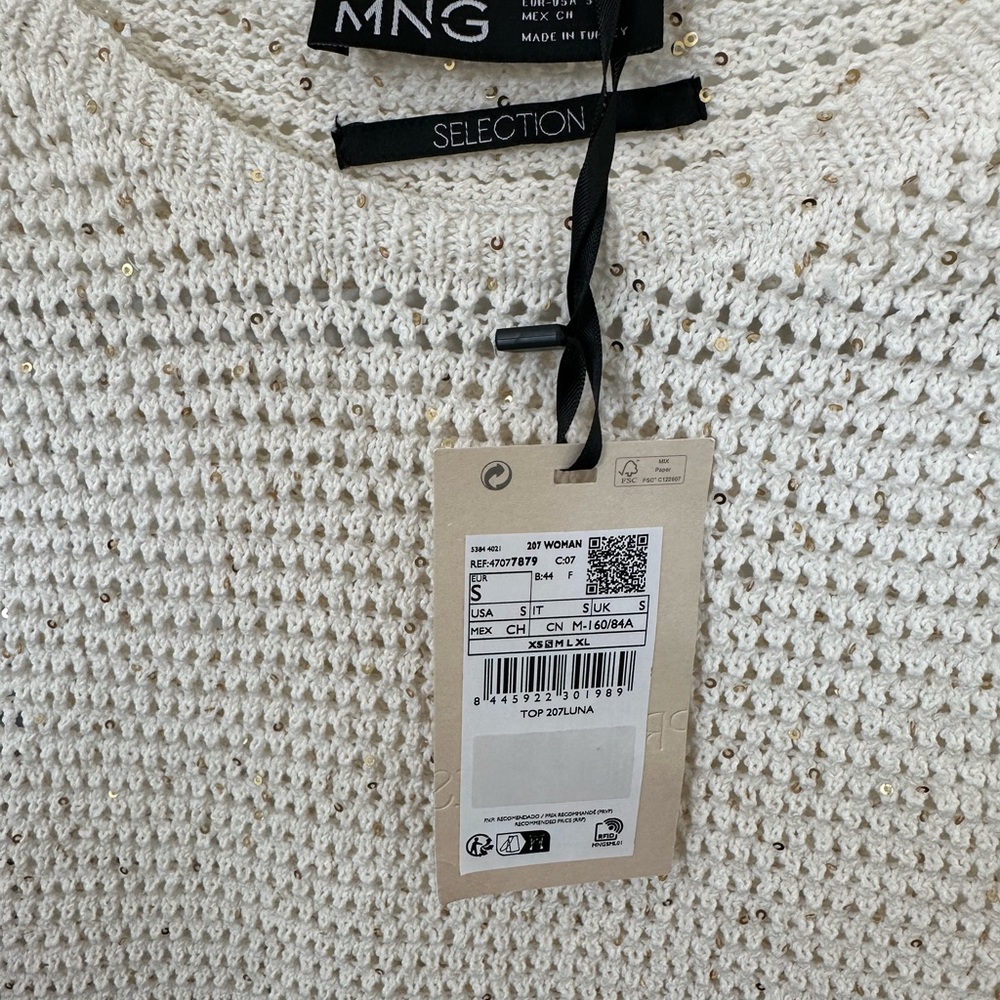 Mango crochet sweater with small gold sequins stitched in